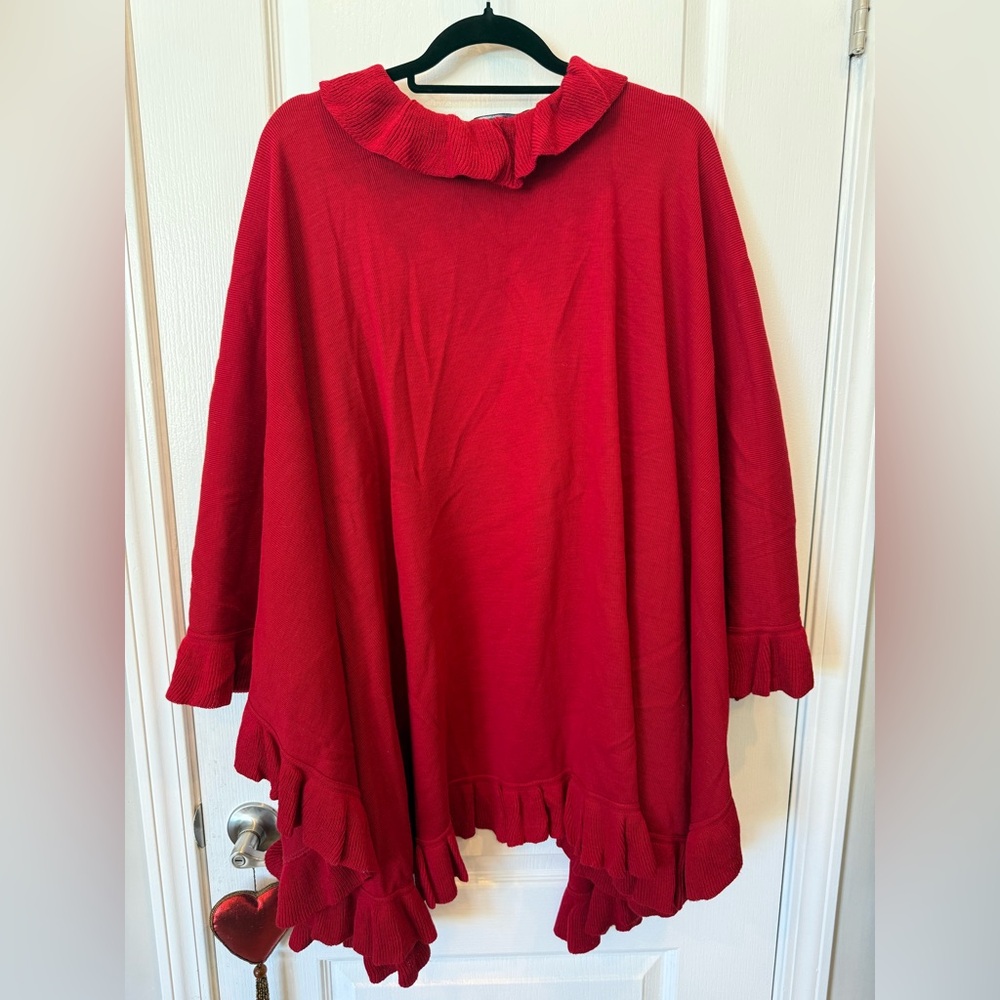 Nina Leonard Red Shawl Wrap One Size Ruffle Edge Lightweight Layering - Picture 2 of 6
